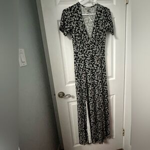 ASOS Black and White Floral V-Neck Maxi Dress